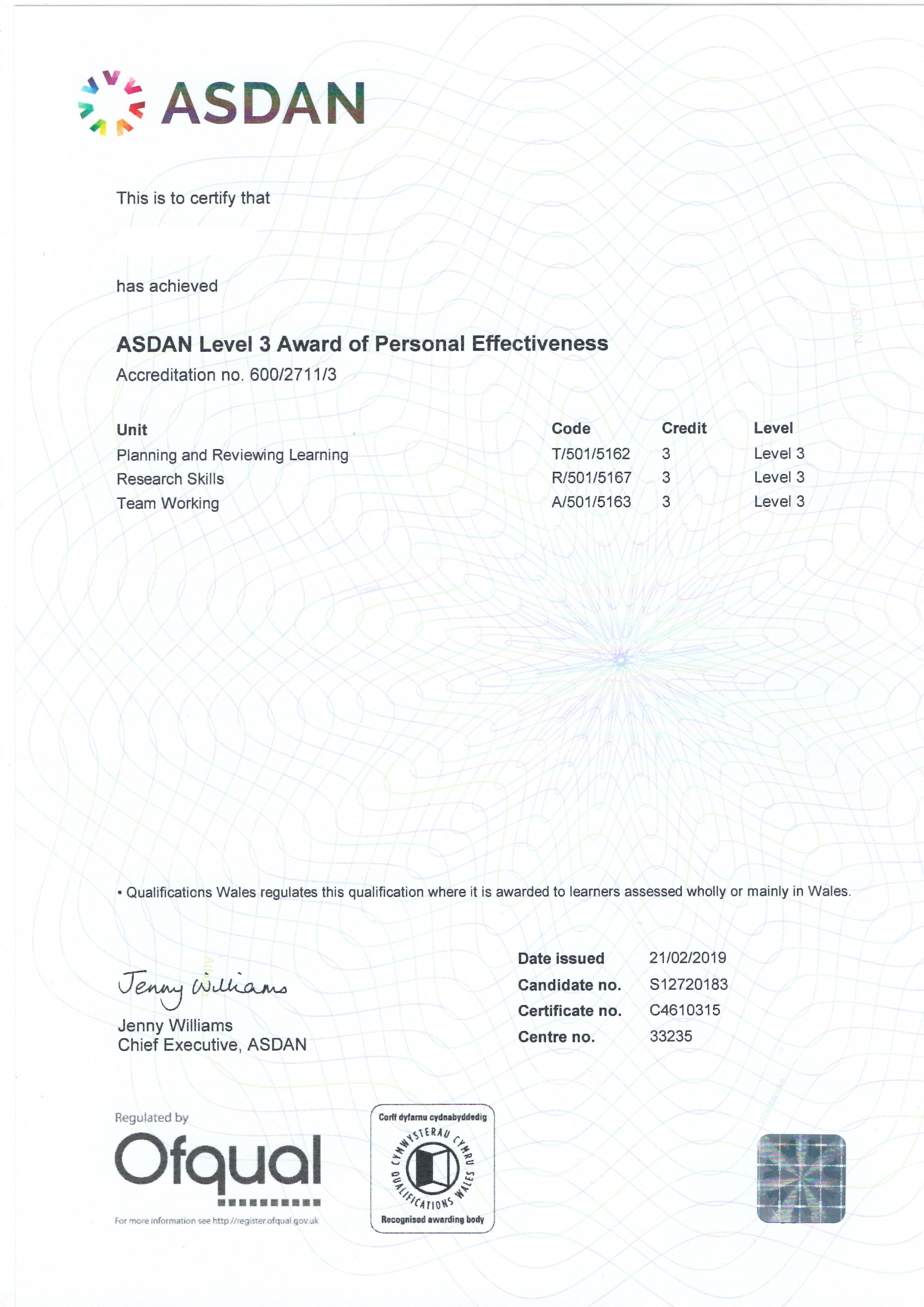 AoPE Certificate