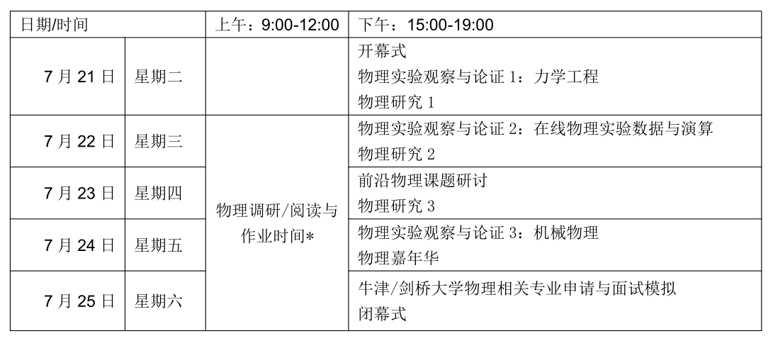 集训营日程安排