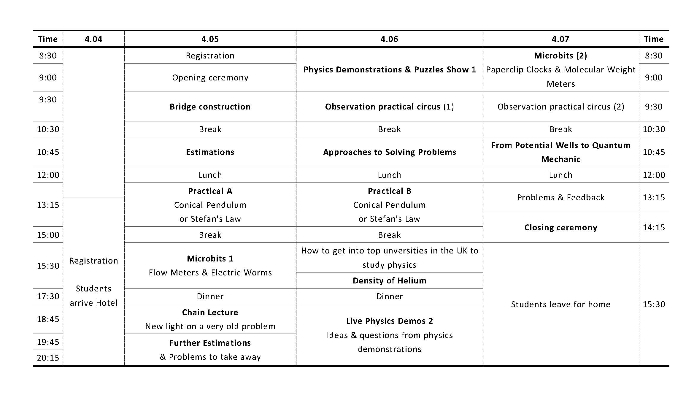 Camp Agenda