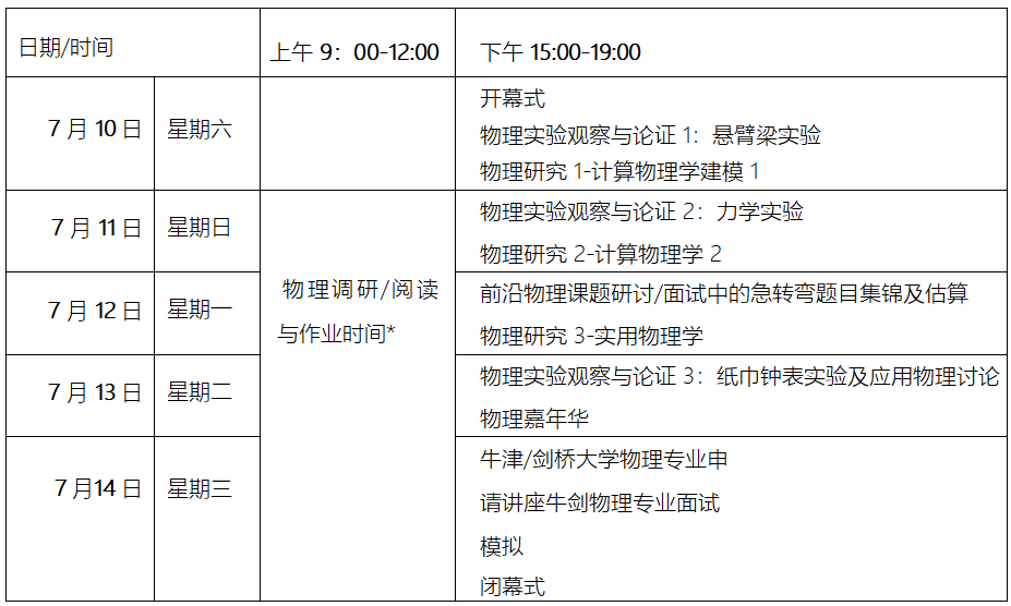 集训营日程安排
