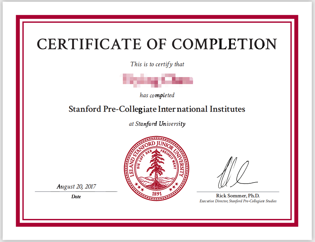 Stanford certificate