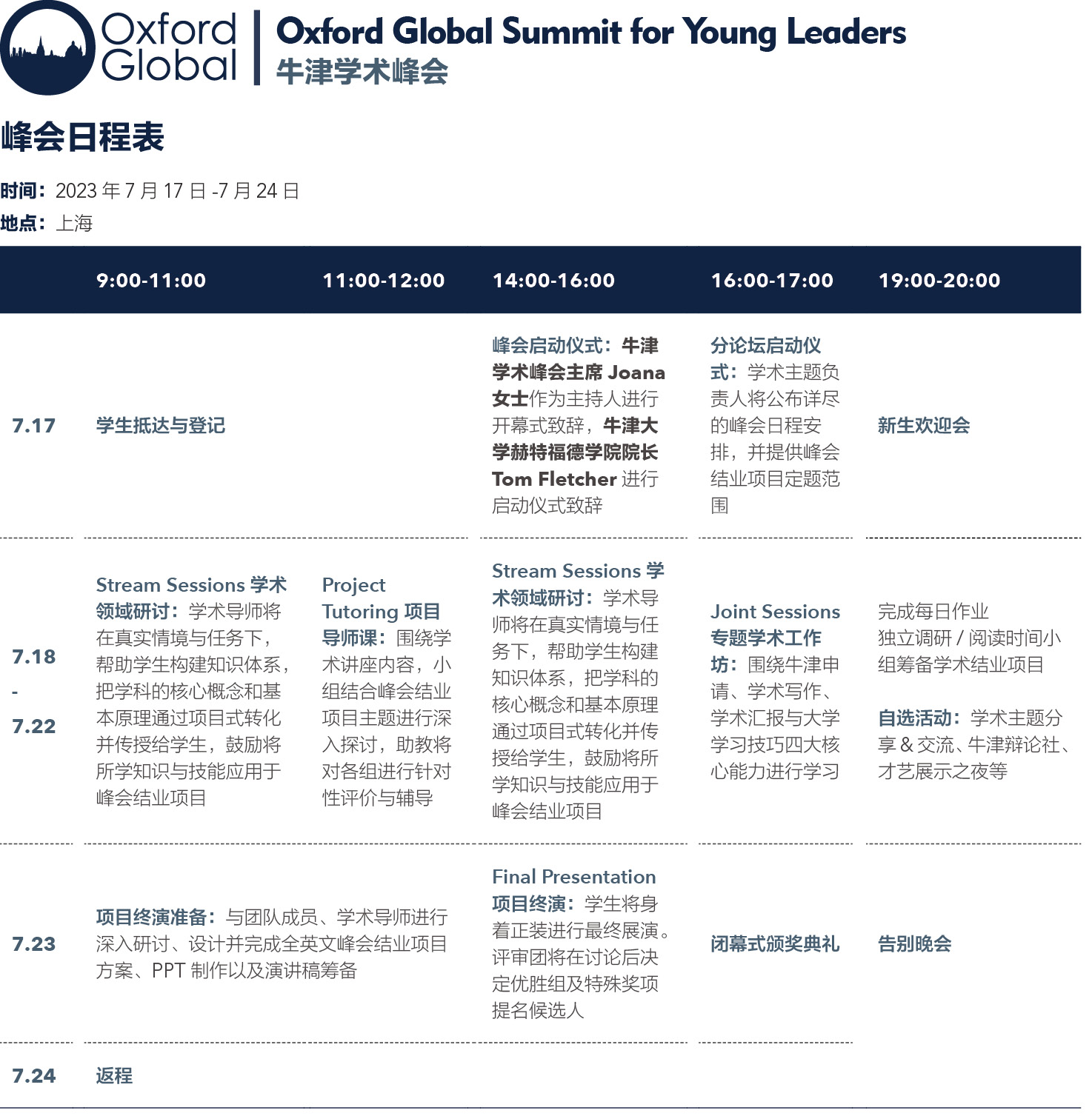 Sample schedule